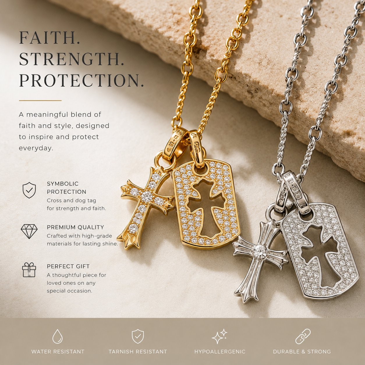 Iced Out Crystal Cross Pendant Necklace