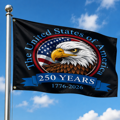 USA 250th Anniversary 1776-2026 Double Sided Flag – Flying Eagle 250 Years of Blessings One Nation Under God Decor