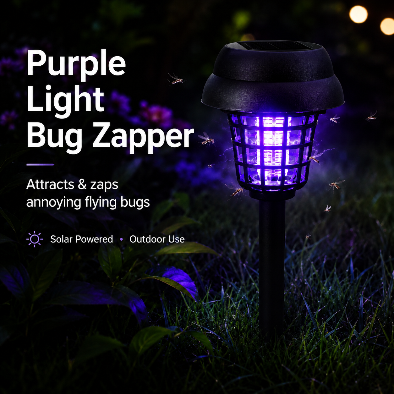 Solar Mosquito Zapper Garden Lights with Purple Bug-Zapping Light & Warm Pathway Glow