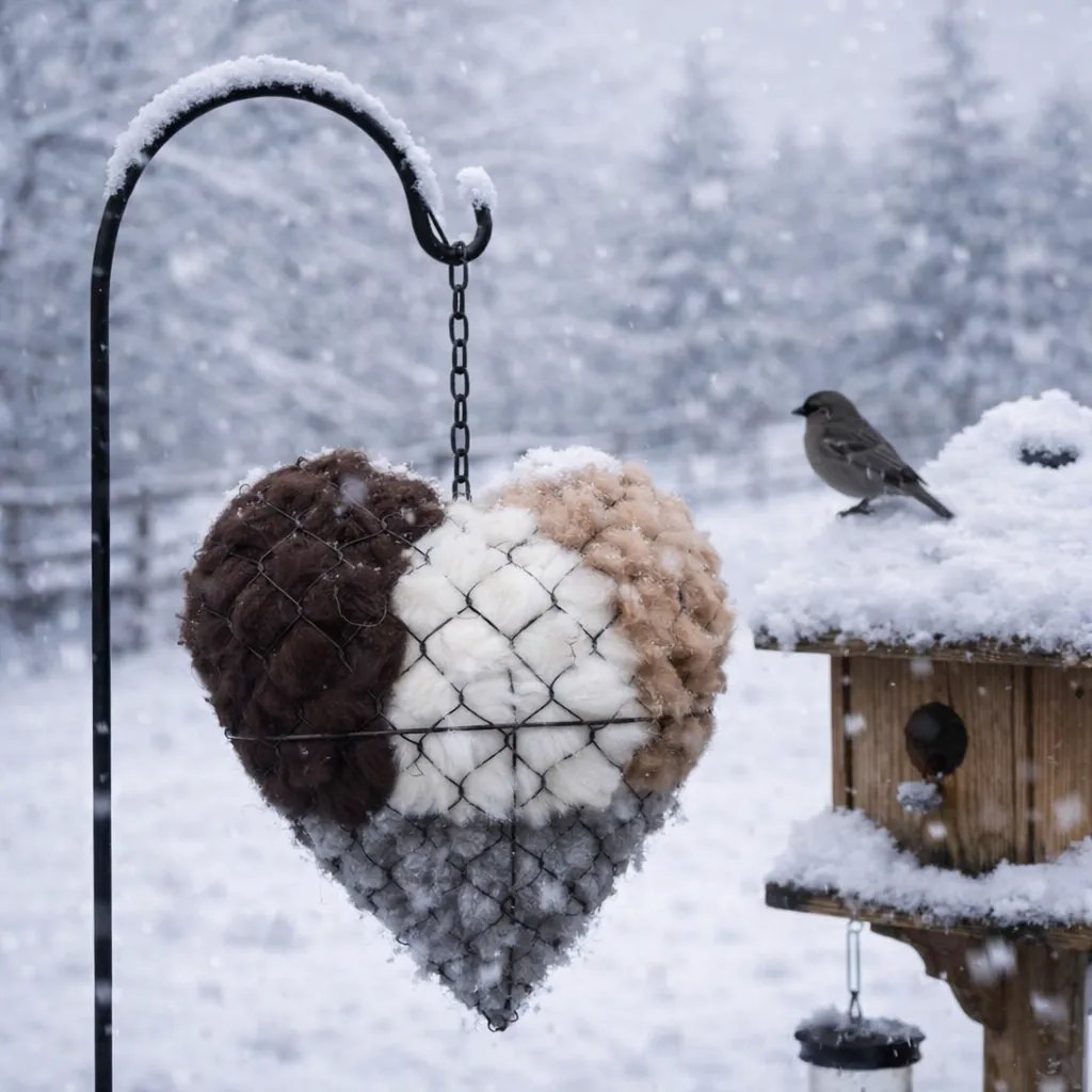 Handmade Alpaca Fiber Bird Nesting Heart for Birds