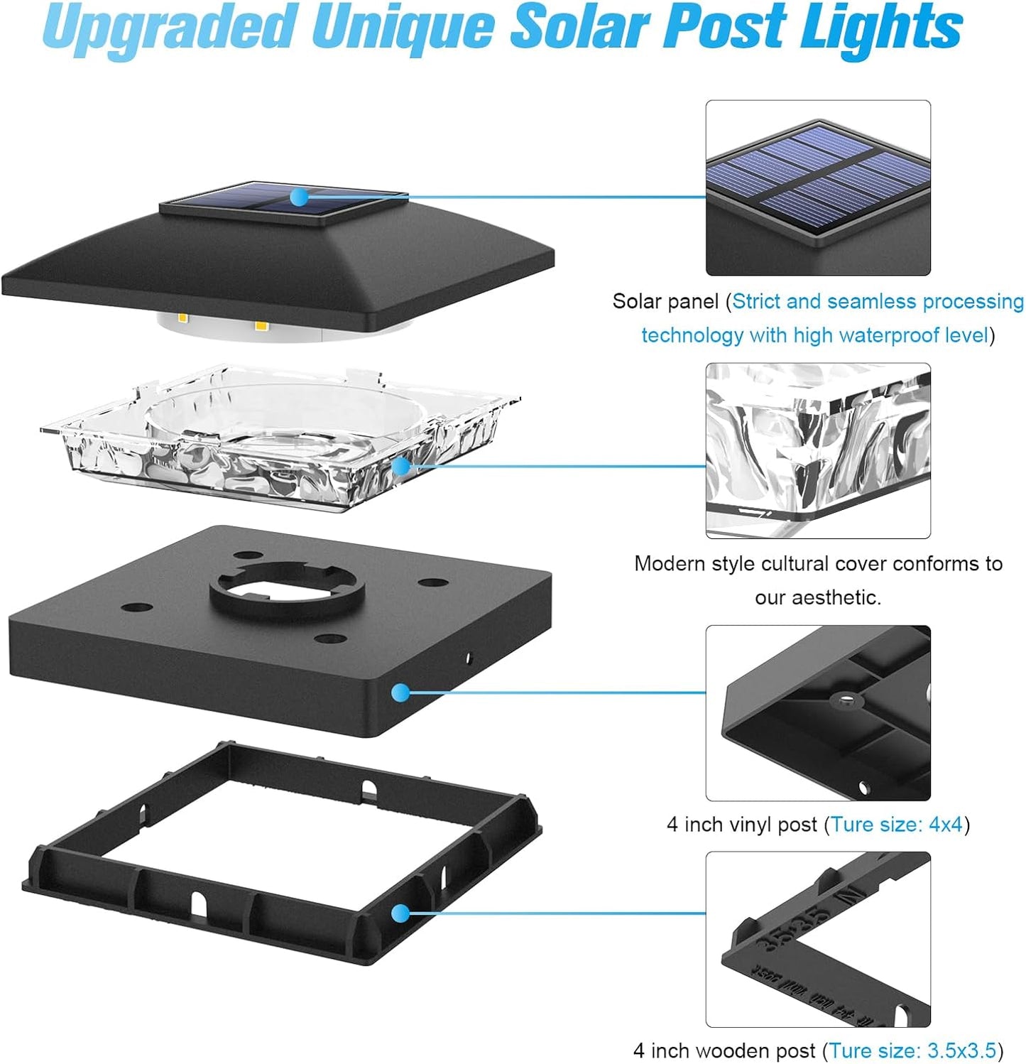 Solar Fence Post Cap Lights (4x4 Outdoor Waterproof)