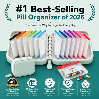 ❄️Summerfresh 50% OFF!💊14-Pouch Travel Medicine & Supplement Organiser – Removable Colour-Coded Zip Pouches with Binder Case
