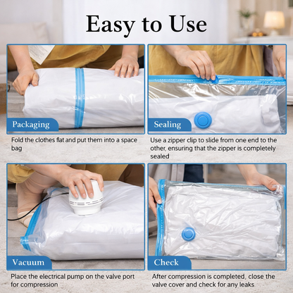 4-Pack Jumbo Vacuum Storage Bags with Pump – Space Saving for Clothes & Bedding