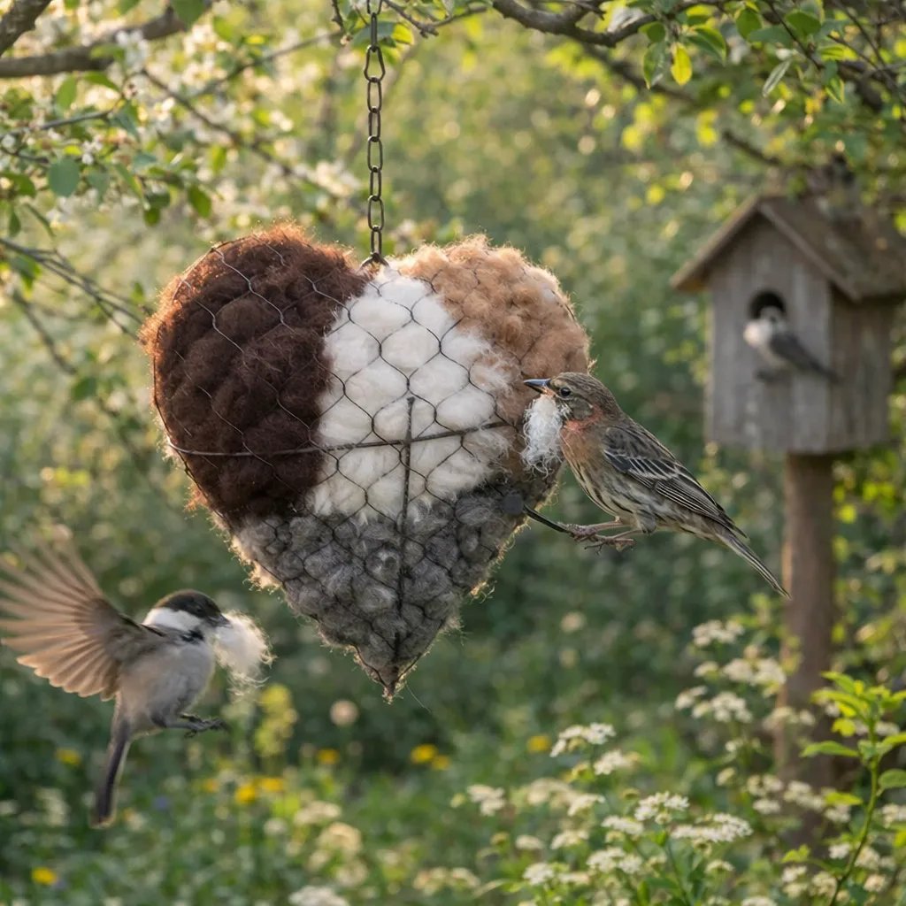 Handmade Alpaca Fiber Bird Nesting Heart for Birds