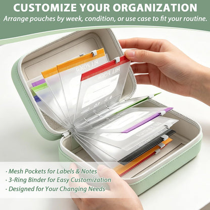 ❄️Summerfresh 50% OFF!💊14-Pouch Travel Medicine & Supplement Organiser – Removable Colour-Coded Zip Pouches with Binder Case