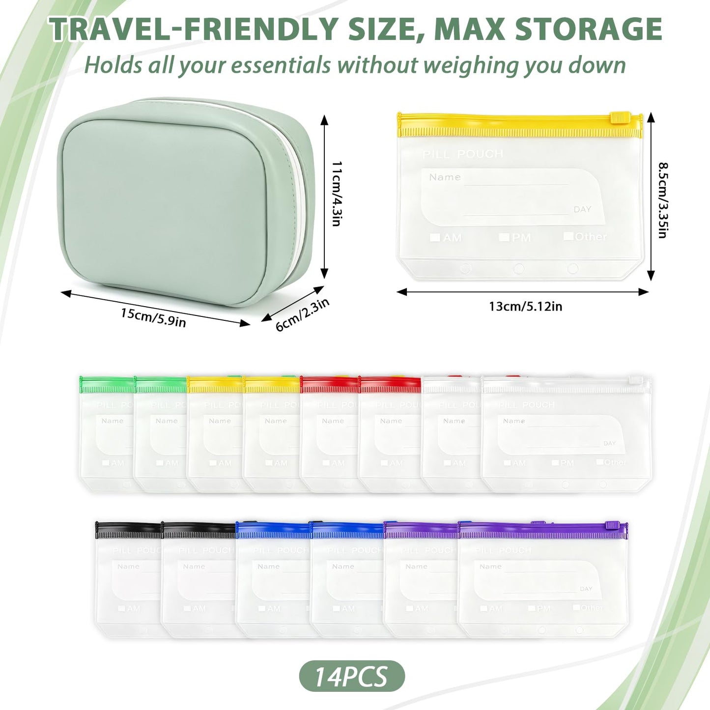 ❄️Summerfresh 50% OFF!💊14-Pouch Travel Medicine & Supplement Organiser – Removable Colour-Coded Zip Pouches with Binder Case