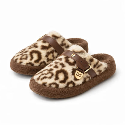 Plush Leopard Print Fleece Slippers for Women