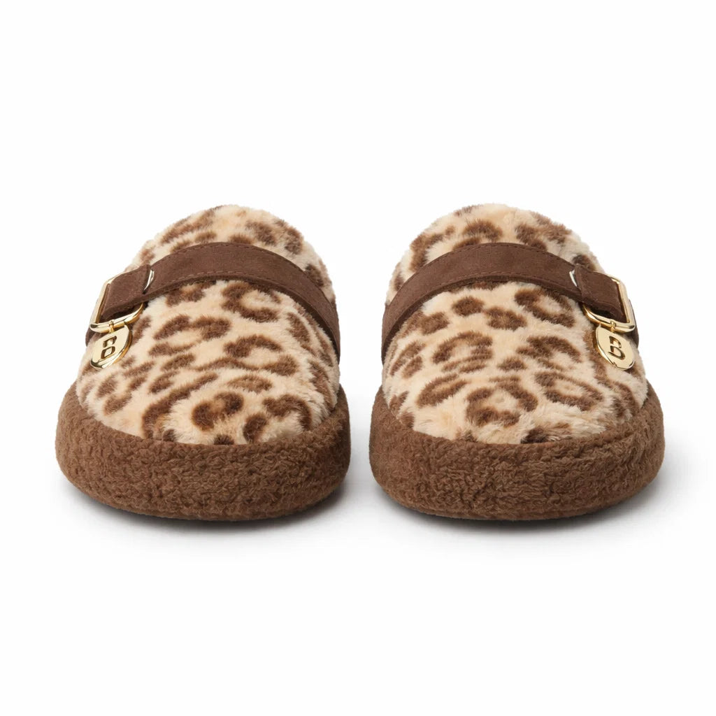 Plush Leopard Print Fleece Slippers for Women